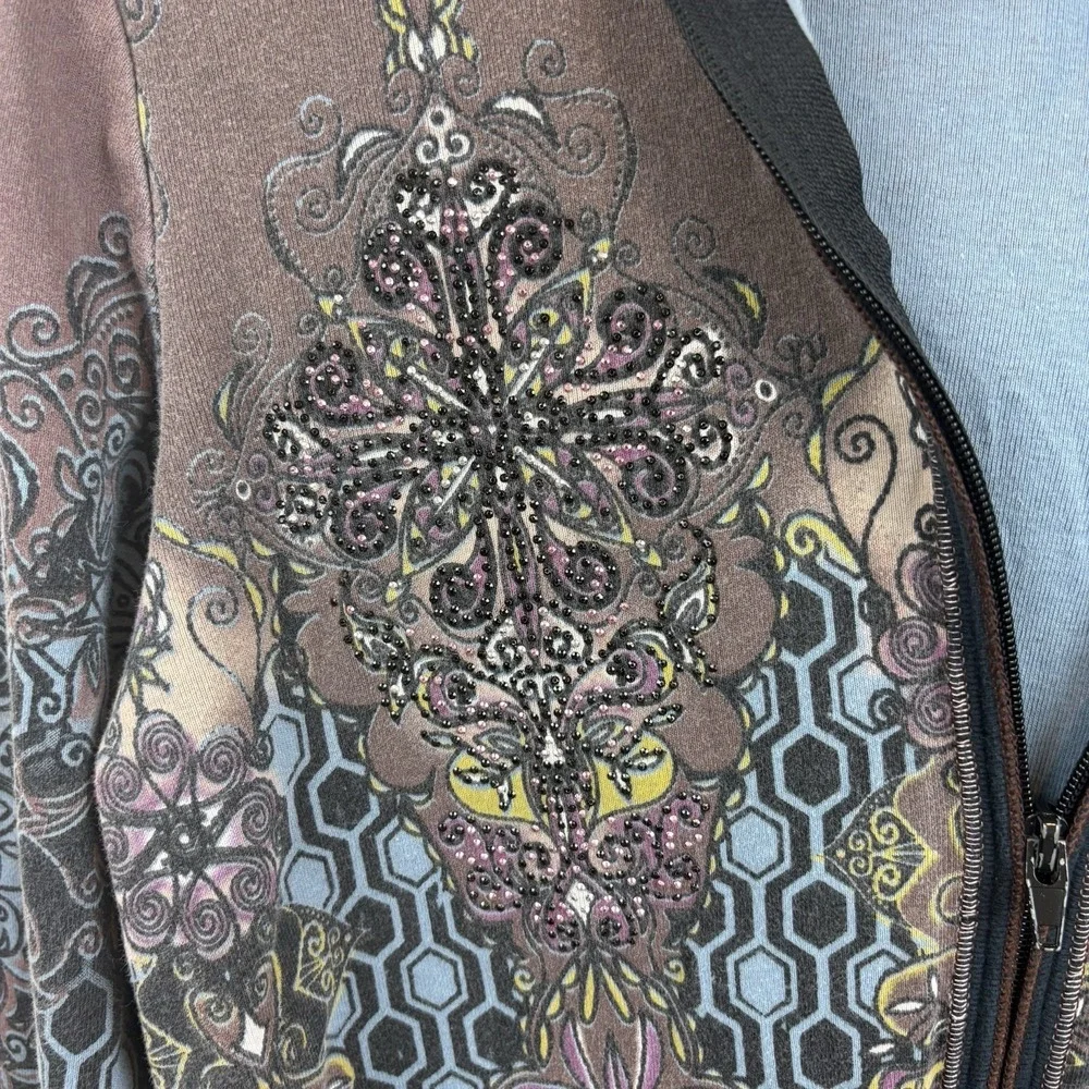 Y2K Vanilla & Sugar Bedazzled Zip Up Jacket Grunge Made in‎ USA Sz M 100% Cotton